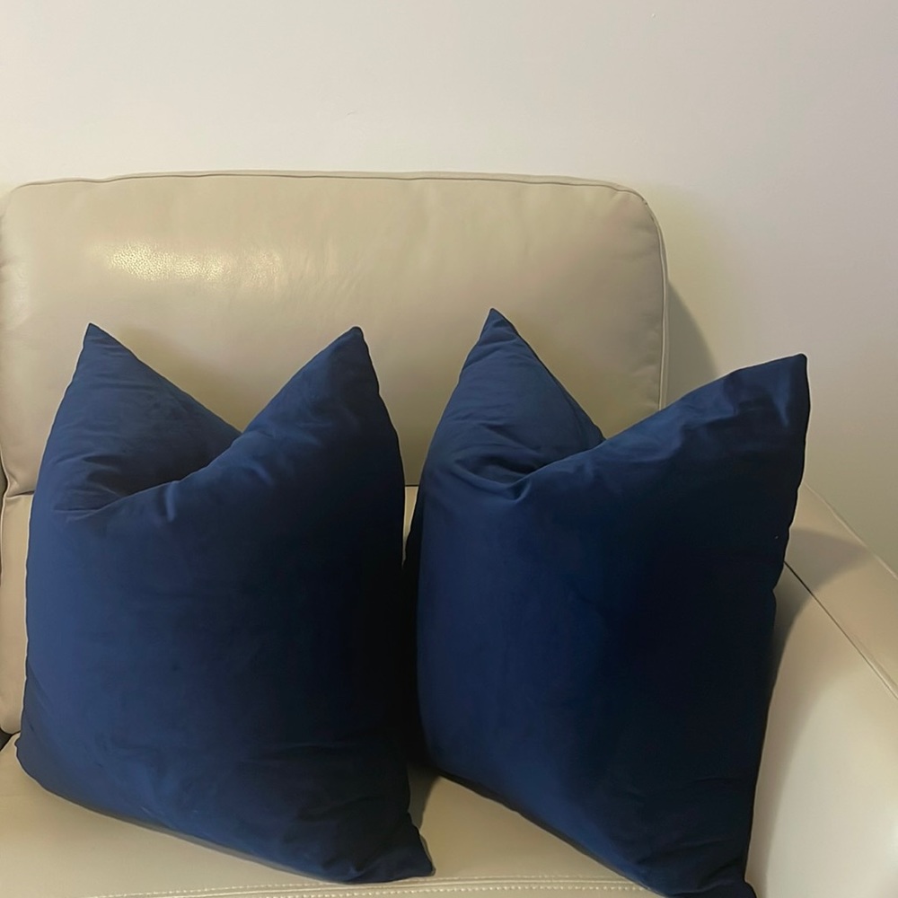 Beautiful blue suede throw pillows.